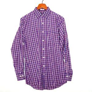 Peter Millar Navy Orange/Pink Plaid Button Up Shirt Long Sleeves Pocket